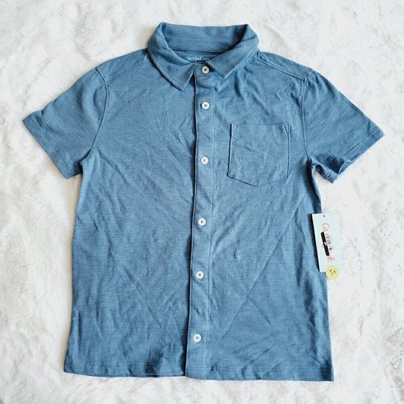 Cat & Jack Boys' Short Sleeve Jersey Button-Down Shirt 4KIDB-BO - Picture 2 of 4